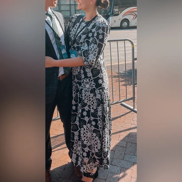 ASOS Embroidered Black & White Puff Sleeve Maxi Dress - Picture 2 of 5